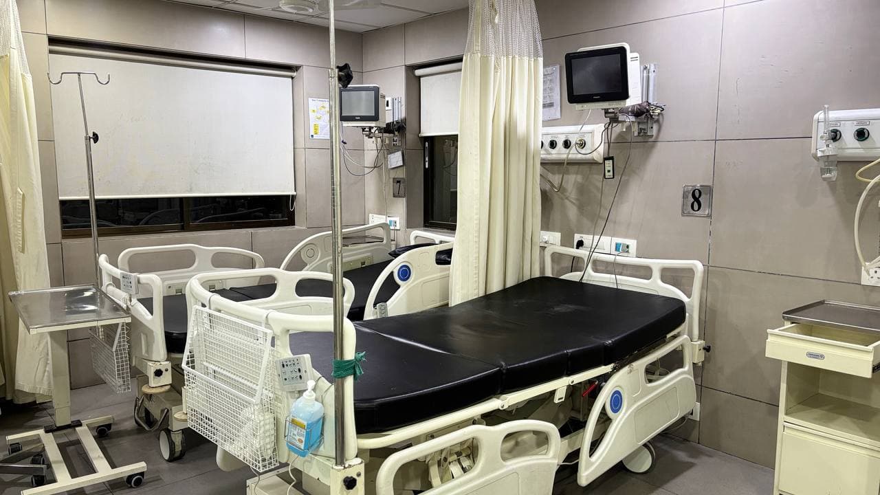 An ICU bed at THC Hospital with bedside monitors